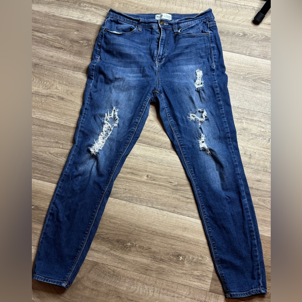 Mudd Women's Distressed Dark Blue Skinny Jeans